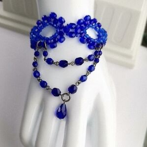 VINTAGE hand made beaded indigo blue bracelet